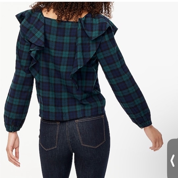 J Crew Factory black watch plaid ruffle top - L - Picture 2 of 8